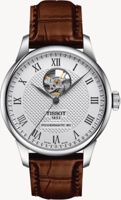 Tissot Men's Le Locle | Powermatic 80 | Silver Open Heart Dial | Brown Leather Strap T0064071603301