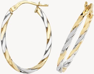Treasure House 9ct Yellow/White Gold Oval Hoop Earrings ER1041YW-V3