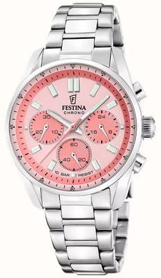 Festina Boyfriend Quartz Chronograph (37.5mm) Coral Pink Dial / Stainless Steel Bracelet F20753/4