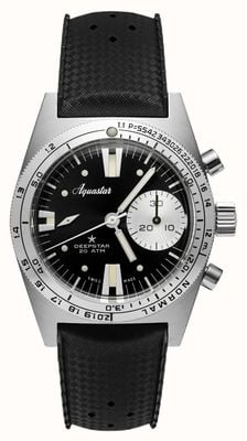 Aquastar Deepstar Automatic Chronograph (39mm) Vintage Black Dial / Black Tropic Strap DS39-TRO VB