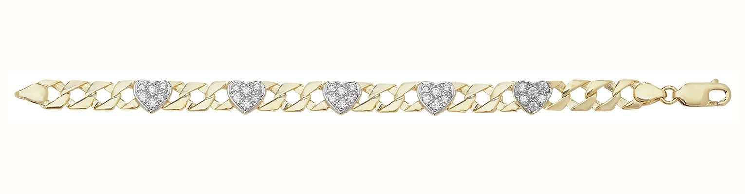 James Moore TH Women's 9ct Yellow Gold Hearts Bracelet BR595/06