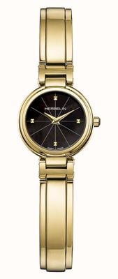 Herbelin Lady H Quartz (22mm) Black Mother-of-Pearl Dial / Gold PVD Stainless Steel Bangle Bracelet 17312BMP1N49