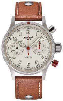 Hanhart PIONEER Mk II Automatic Chronograph (40mm) Antique White Dial / Light Brown Leather Rivet Strap - M 716.200-0210