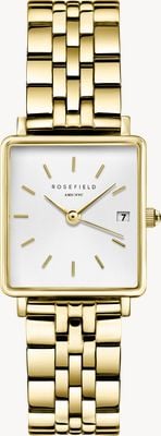 Rosefield Boxy XS (22mm) White Dial / Gold-Plated Stainless Steel Bracelet QMWSG-Q021