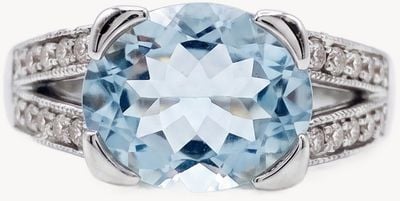Pre-owned 9ct White Gold Diamond And Aquamarine Ring J32422