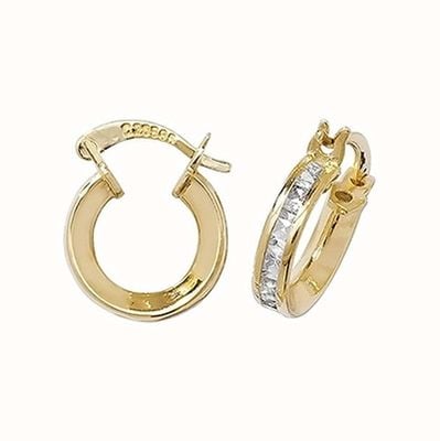 James Moore TH 9k Yellow Gold Cubic Zirconia Set Hoop Earrings 10 mm ER086