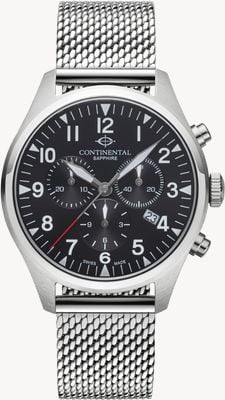 Continental Aviation Chronograph (42mm) Black Dial / Stainless Steel Mesh Bracelet 24452-GC101420