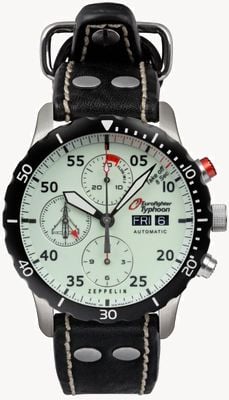 Zeppelin Eurofighter Automatic Chronograph (43mm) Full-Luminescent Dial / Black Leather Strap 7218-5