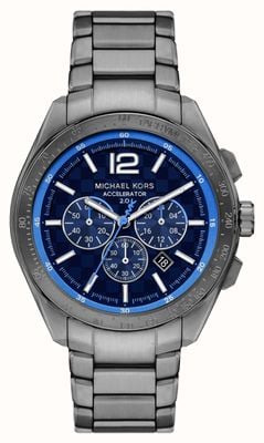 Michael Kors Oversized Accelerator 2.0 (44mm) Blue Checkered Dial / Grey PVD Stainless Steel Bracelet MK9178