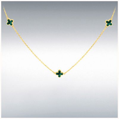 18ct Yellow Gold 3 x 6.5mm Malachite Clover Petals Necklace 41-43cm/16-17" 7.19.1620