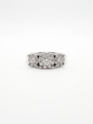 0.50ct Round Brilliant Natural Diamond 18ct White Gold Halo Trilogy Ring JM4572