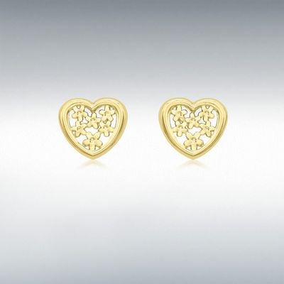 9ct Yellow Gold 8mm x 7mm 'Flower Heart' Stud Earrings 1.55.6889