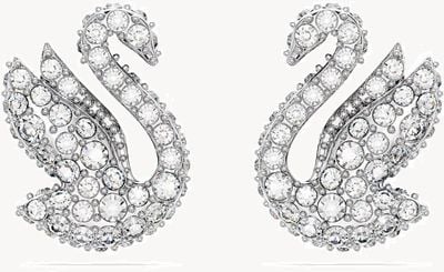 Swarovski Iconic Swan Stud Earrings | Rhodium Plated | Crystal Set 5647873