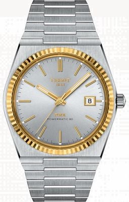 Tissot PRX Powermatic 80 - 18K Yellow Gold Bezel (40mm) Silver Dial / Stainless Steel Bracelet T9314074103101