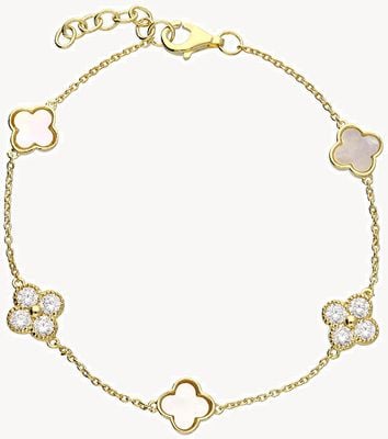 Gold Plated Mother Of Pearl And CZ Clover Bracelet H7007/Y