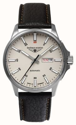 Bauhaus Aviation Titanium Day-Date Automatic (42mm) Beige Luminous Dial / Dark Brown Leather Strap 28665