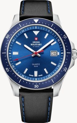 Swiss Military by Chrono Men's Sports (42mm) Blue Dial / Black Leather Strap SM34082.05