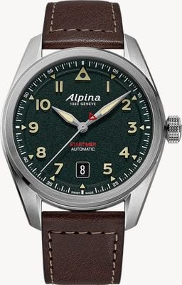Alpina Startimer Pilot Automatic (40mm) Textured Green Dial / Dark Brown Leather Strap AL-525KW4S36