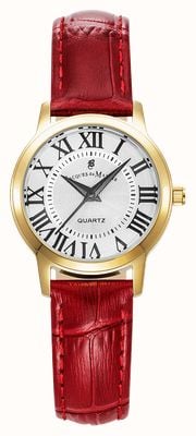 Jacques Du Manoir Genesis Three-Hand Quartz (28mm) Silver Dial / Red Leather Strap JWL04903