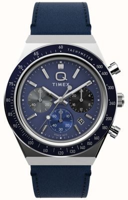 Timex Q Timex Chronograph (40mm) Midnight Blue Dial / Blue Leather Strap TW2Y36100