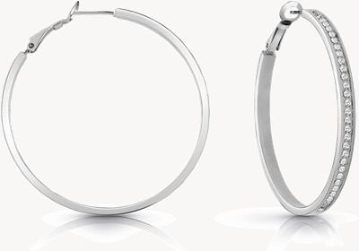 Guess Rhodium Plated Crystal-Set 50mm Hoop Earrings UBE02247RH