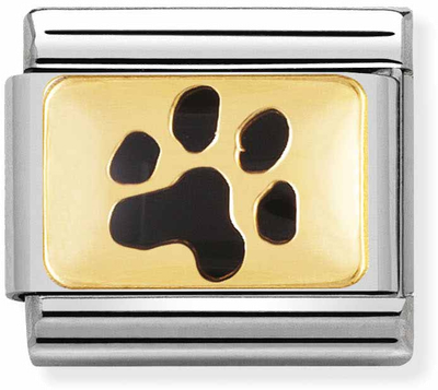 Nomination Classic Paw Print 18ct Gold & Steel Enamel Charm 030284/47