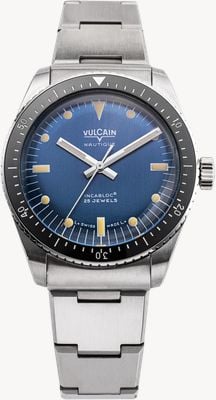 Vulcain Skindiver Nautique Automatic (38mm) Brushed Blue Dial / Stainless Steel Bracelet Watch 660170A37.BHM286