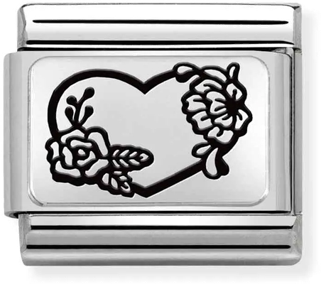 Nomination Classic PLATES Steel And Silver 925 Heart Flowers Charm 330111/28