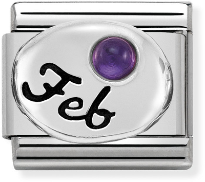 Nomination Classic February Birthstone Amethyst Sterling Silver & Steel Charm 330505/02