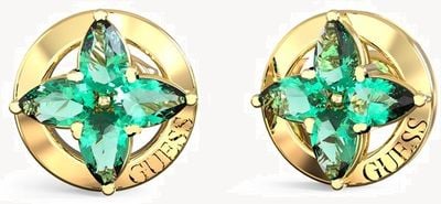 Guess Secret Garden Green Crystal flower stud earrings UBE06040YGGN