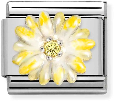 Nomination Classic Yellow Flower Link Steel, Sterling Silver And Enamel 330321/04
