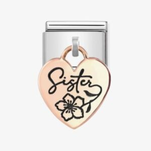 Nomination Classic Sister Flower Heart 9ct Rose Gold Charm 431803/05