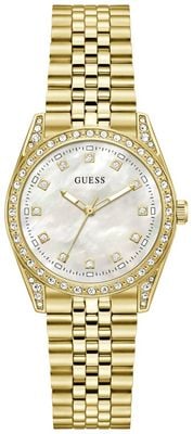 Guess Ladies Jada White Mother of Pearl Dial Gold-Tone Stainless Steel Bracelet GW1099L2