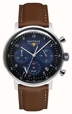 Bauhaus Classic Solar Chronograph (41mm) Blue Dial / Brown Leather Strap 20863