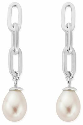 ChloBo Mini Link Pearl Drop Earrings - 925 Sterling Silver CC-S-ER-8-S1