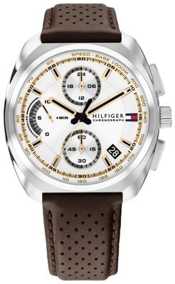 Tommy Hilfiger Cole Brown Leather White Sunray Dial Watch 1792270