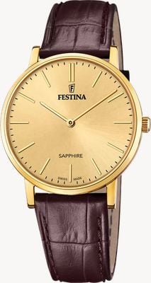 Festina Swiss Made Classic Quartz (39.3mm) Gold Dial / Brown Leather Strap F20016/2