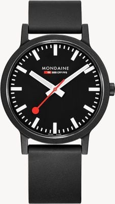 Mondaine Essence Quartz Black Natural Rubber Strap Black Dial MS1.41120.RB