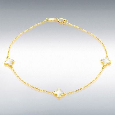 9ct Yellow Gold 3 x 6.5mm Mother of Pearls Clover Petals Bracelet 1.29.1602