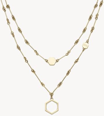 Olivia Burton Ladies Gold Honeycomb Double Chain Necklace 24100306