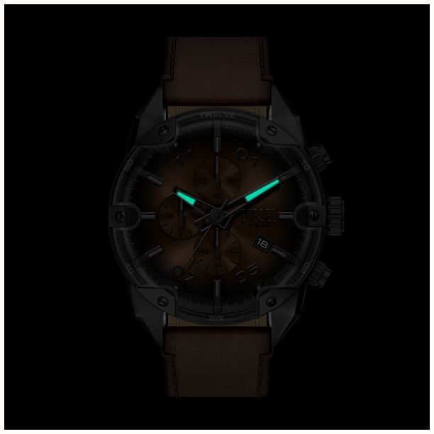 Diesel Spiked Black Leather Brown Dial Watch DZ4735 - alternate view 2