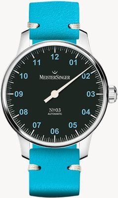 MeisterSinger Special No03 (38mm) Black Dial / Blue Leather Strap S-BM9902B