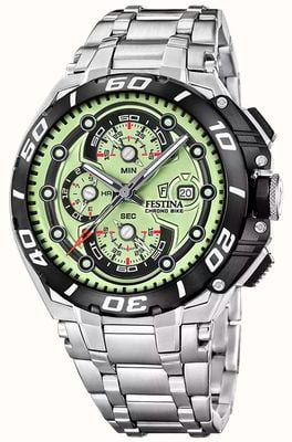 Festina Chrono Bike 2026 (46mm) Green Dial / Stainless Steel Bracelet F20754/3