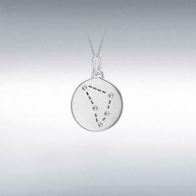 IBB Sterling Silver Rhodium Plated Cubic Zirconia Capricorn Disc Pendant 8.68.5789