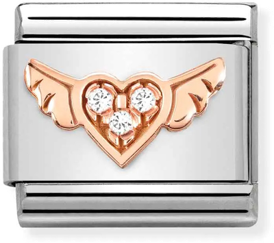 Nomination Classic Winged Heart Rose Gold & Steel Charm 430305/34