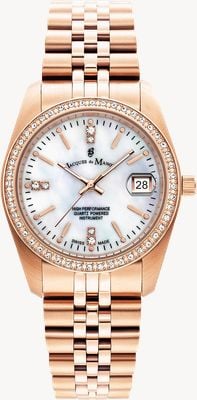Jacques Du Manoir Inspiration Crystal (36mm) White Mother-of-Pearl Dial / Rose Gold-Tone Stainless Steel Bracelet JWG03401