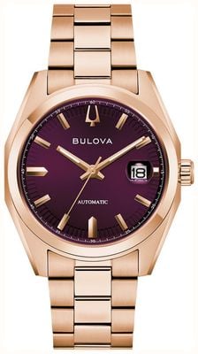 Bulova Surveyor Automatic (39mm) Purple Sunburst Dial / Rose-Gold PVD Stainless Steel Bracelet 97B234