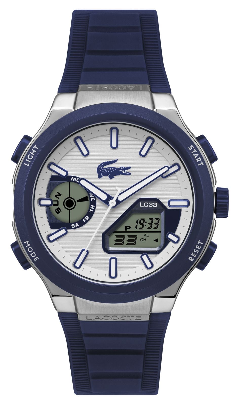 Lacoste 2011515 Lc33 Dual-Display Multifunction Silver Dial Watch