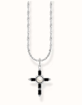Thomas Sabo Silver necklace with black cross pendant Cross Romance KE2296-167-11-L45V