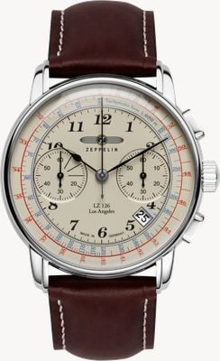 Zeppelin LZ 126 Los Angeles Quartz Chronograph (42mm) Beige Dial / Brown Leather Strap 7614-5